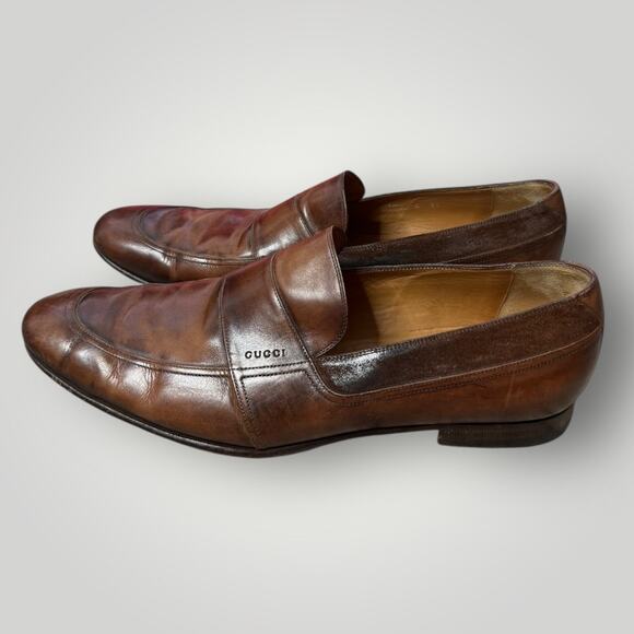 Gucci Men’s Brown Leather Loafers 9.5  Vintage Dress Shoes Classic Slip-On - Picture 1 of 13